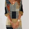 Women's Casual Dress Sweatshirt Dress Print Dress Geometric Color Block Print V Neck Mini Dress Fashion Streetwear Outdoor Daily 3/4 Length Sleeve Loose Fit Yellow Fall S M L XL XXL