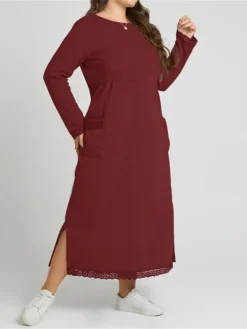 Women's Casual Dress Sweatshirt Dress Winter Dress Long Dress Maxi Dress Ruched Pocket Outdoor Daily Going Out Fashion Streetwear Crew Neck Long Sleeve 2023 Loose Fit Black Wine Purple Color S M L XL -HANs Plus Size Style Shop yfwmuz1693813474572