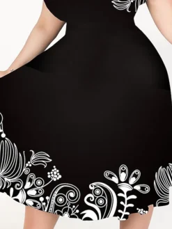 Women‘s Plus Size Curve Casual Dress A Line Dress Graphic Midi Dress Short Sleeve Print V Neck Elegant Holiday Black White Summer Spring L XL XXL 3XL 4XL -HANs Plus Size Style Shop yfyswu1678188501432