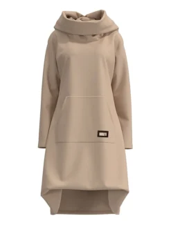 Women's Casual Dress Hoodie Dress Winter Dress Midi Dress Pocket Plus High Low Daily Date Going Out Fashion Basic Cowl Neck Long Sleeve 2023 Loose Fit Khaki Color S M L XL Size -HANs Plus Size Style Shop ygkuij1693987801722