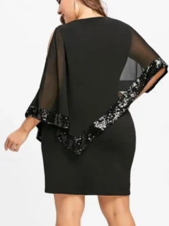 Women‘s Plus Size Curve Party Dress Solid Color Crew Neck Sequins Sleeveless Spring Fall Elegant Midi Dress Party Work Dress -HANs Plus Size Style Shop ygzggb1640330814564