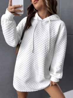 Women's Casual Dress Hoodie Dress Mini Dress Active Fashion Outdoor Sport Going Out Hoodie Pure Color Solid Color Loose Fit White S M L XL XXL -HANs Plus Size Style Shop yhzhgk1694427876735