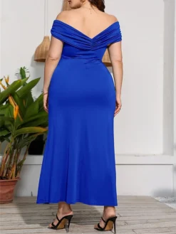 Women‘s Plus Size Curve Party Dress Sheath Dress Formal Dress Solid Color Long Dress Maxi Dress Short Sleeve Twist Split Off Shoulder Fashion Party Black Red Summer Spring L XL XXL 3XL 4XL -HANs Plus Size Style Shop yisvxt1677828178856
