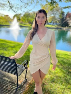 Women's Casual Dress Lace Dress Sheath Dress Mini Dress Patchwork Split Street Holiday Date Fashion Modern V Neck Long Sleeve 2023 Loose Fit Blue Apricot Color S M L XL Size -HANs Plus Size Style Shop yjbivt1697618205333