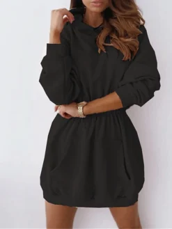 Women's Casual Dress Hoodie Dress Mini Dress Active Daily Outdoor Holiday Vacation Hoodie Pocket Solid Color Regular Fit Black White Pink S M L XL XXL -HANs Plus Size Style Shop yjwjjp1695027792168