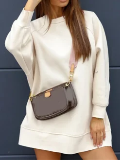 Women's Casual Dress Sweatshirt Dress Winter Dress Mini Dress Patchwork Outdoor Street Daily Active Fashion Crew Neck Long Sleeve 2023 Loose Fit Black White Green Color S M L XL XXL Size