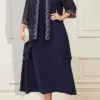 Women's Plus Size Curve Party Dress Two Piece Dress Chiffon Dress Plain Long Dress Maxi Dress 3/4 Length Sleeve Crew Neck Fashion Party Dark Blue Fall Winter L XL XXL 3XL 4XL