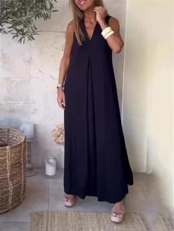 Women's Long Dress Maxi Dress Casual Dress White Dress Tank Dress Plain Fashion Basic Outdoor Daily Holiday Split Sleeveless V Neck Dress Regular Fit Black White Navy Blue Summer Spring S M L XL XXL -HANs Plus Size Style Shop ykrddc1681108219756