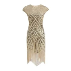 Women's Retro 1920s Fringe Dress Midi Dress Party Holiday Sequins Tassel Fringe Geometric Crewneck Short Sleeve Regular Fit Spring Fall 2023 Silver Black XS S M L