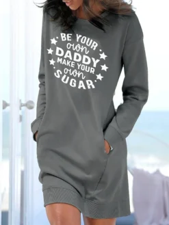 Women's Casual Dress Sweatshirt Dress Winter Dress Letter Pocket Print Crew Neck Mini Dress Fashion Streetwear Outdoor Daily Long Sleeve Loose Fit White Gray Fall Winter S M L XL XXL -HANs Plus Size Style Shop ylhufl1694502464407