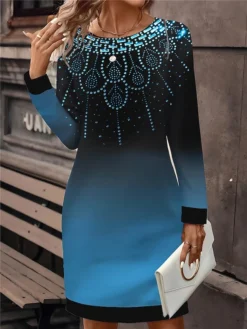 Women's Casual Dress Sweatshirt Dress Mini Dress Active Fashion Outdoor Holiday Vacation Crew Neck Print Floral Loose Fit Blue Purple Orange S M L XL XXL