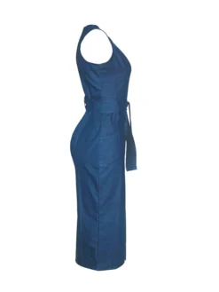 Women's Denim Dress Bodycon Sheath Dress Maxi Long Dress Denim Stylish Casual Daily Vacation Going Out Crew Neck Lace Up Zipper Sleeveless Summer Spring Fall 2023 Slim Blue Pure Color S M L XL -HANs Plus Size Style Shop ylvlut1643105763178