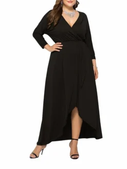 Women's Plus Size Work Dress Black Dress A Line Dress Fashion Long Dress Maxi Dress Ruched V Neck Long Sleeve Plain Loose Fit Black Wine Dark Green Fall XL XXL 3XL 4XL -HANs Plus Size Style Shop ymiwuj1693203509081