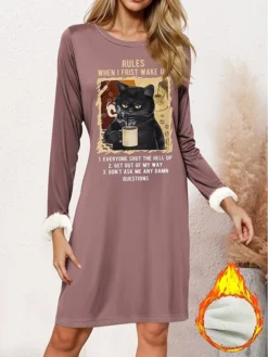 Women's Sweatshirt Dress Casual Dress Mini Dress Warm Fashion Outdoor Vacation Going Out Crew Neck Print Cat Letter Loose Fit Blue Purple Gray S M L XL XXL