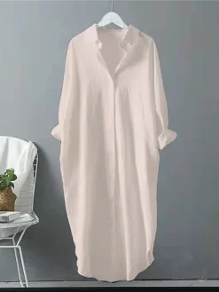 Women‘s Plus Size Curve Shirt Dress Casual Dress Shift Dress Solid Color Long Dress Maxi Dress Long Sleeve Button Shirt Collar Basic Outdoor Black White Spring Summer L XL XXL 3XL 4XL -HANs Plus Size Style Shop yneqjd1677060666135