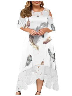 Women‘s Plus Size Curve Holiday Dress Floral Crew Neck Lace Half Sleeve Fall Spring Maxi Long Dress Date Vacation Dress Print -HANs Plus Size Style Shop ynjzvr1654584188441