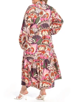 Women's Plus Size Curve Shirt Dress Work Dress Satin Dress Floral Long Dress Maxi Dress Long Sleeve Split Shirt Collar Fashion Office Red Fall Winter L XL XXL 3XL 4XL -HANs Plus Size Style Shop ypzsjw1694772964840