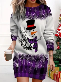 Women's Christmas Casual Dress Sweatshirt Dress Mini Dress Warm Fashion Outdoor Vacation Crew Neck Print Santa Claus Snowman Loose Fit ArmyGreen Red Navy Blue S M L XL XXL -HANs Plus Size Style Shop yqmdpk1695365302648