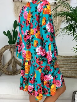 Women‘s Plus Size Curve Casual Dress Floral V Neck Print Long Sleeve Fall Spring Casual Short Mini Dress Daily Vacation Dress -HANs Plus Size Style Shop yqnrix1660643935940