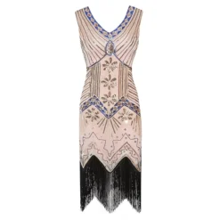 Women's Retro 1920s Fringe Dress Midi Dress Party Halloween Sequins Tassel Fringe Floral V Neck Sleeveless Regular Fit Spring Fall 2023 Black White S M L XL -HANs Plus Size Style Shop yqpxzl1692610414047