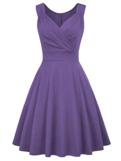 Women‘s Christmas Party Dress Swing Dress Green Dress Midi Dress Black White Wine Sleeveless Pure Color Ruched Summer Spring Fall V Neck Party Party Wedding Guest 2022 S M L XL XXL -HANs Plus Size Style Shop yqxmyh1635432108765