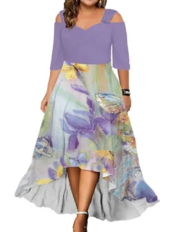 Women‘s Plus Size Curve Casual Dress Graphic Floral Long Dress Maxi Dress Half Sleeve Print V Neck Fashion Daily Blue Dark Green Summer Spring L XL XXL 3XL 4XL -HANs Plus Size Style Shop yrjvga1686027840728