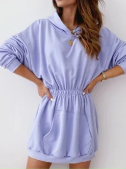 Women's Casual Dress Hoodie Dress Plain Dress Mini Dress Button Pocket Street Daily Holiday Fashion Streetwear Hooded Long Sleeve 2023 Regular Fit Black White Pink Color S M L XL XXL Size -HANs Plus Size Style Shop yryuui1693221646691