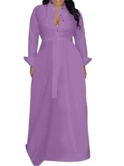 Women's Shirt Dress Swing Dress White Dress Maxi Long Dress Winter Dress Daily Holiday Polyester Stylish Basic Shirt Collar Button Strappy Long Sleeve Summer Spring Fall 2023 Regular Fit White Pink -HANs Plus Size Style Shop ysacsp1665661234673