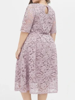 Women‘s Plus Size Curve Party Dress Lace Dress Cocktail Dress Midi Dress Black Pink Wine Half Sleeve Pure Color Lace Summer Spring Fall V Neck Fashion Birthday Wedding Guest Vacation 2023 -HANs Plus Size Style Shop ysihlr1691564483717