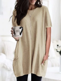 Women's Mini Dress ArmyGreen Malachite Green Black Short Sleeve Pure Color Spring Summer Crew Neck Boom Sale Dress S M L XL 2XL 3XL 4XL 5XL -HANs Plus Size Style Shop yswvay1624259796331