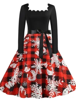 Women's Christmas Casual Dress Vintage Dress Midi Dress Black Blue Wine Long Sleeve Santa Claus Bow Winter Fall Spring Square Neck Vacation Christmas Daily Vacation 2022 S M L XL XXL 3XL -HANs Plus Size Style Shop ytadfz1667637135062