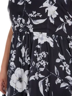 Women‘s Plus Size Curve Two Piece Dress Set Casual Dress Chiffon Dress Outdoor Daily Fashion Elegant Print Long Dress Maxi Dress V Neck Long Sleeve Floral Regular Fit Black Summer Spring -HANs Plus Size Style Shop yugmpl1694770881845