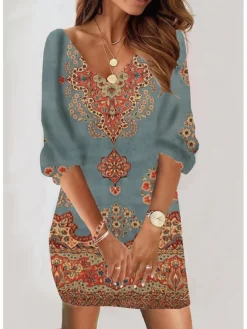 Women's Casual Dress Sweatshirt Dress Mini Dress Fashion Daily Outdoor Vacation Going Out V Neck Print Floral Loose Fit Yellow Blue Purple S M L XL XXL