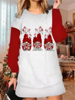 Women's Christmas Sweatshirt Dress Shift Dress Mini Dress Green Blue Pink Long Sleeve Dog Print Winter Fall Autumn Fashion Daily 2022 S M L XL XXL 3XL -HANs Plus Size Style Shop yurgwl1667976852423