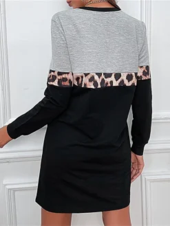 Women's Casual Dress Sweatshirt Dress Print Dress Leopard Print Crew Neck Mini Dress Active Fashion Outdoor Street Long Sleeve Loose Fit Black Fall Winter S M L XL -HANs Plus Size Style Shop yuwhsf1693373837203
