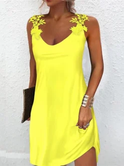 Women's Casual Dress Lace Dress Summer Dress Plain Lace U Neck Mini Dress Active Fashion Outdoor Holiday Sleeveless Regular Fit Black Summer Spring S M L XL XXL -HANs Plus Size Style Shop yuzlso1678876132300