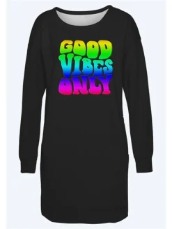 Women's Casual Dress Sweatshirt Dress Winter Dress Letter Pocket Print Crew Neck Mini Dress Fashion Streetwear Outdoor Daily Long Sleeve Loose Fit Black White Pink Fall Winter S M L XL XXL -HANs Plus Size Style Shop yvdxom1694502424293