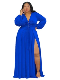Women‘s Plus Size Curve Easter Dress V Neck Vacation Dress Solid Color Long Sleeve Winter Fall Stylish Casual Maxi Dress Holiday Date Dress Black Dress -HANs Plus Size Style Shop yvkbne1644568628283