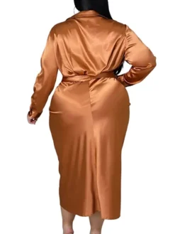 Women‘s Plus Size Curve Flattering Dresses Elegant Apple Shaped Dress Wedding Guest Work Dress Pure Color Shirt Collar Long Sleeve Fall Winter Work Midi Dress Going Out Work Dress Shirt Dress -HANs Plus Size Style Shop yvwkpm1663665118812