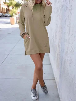 Women's Casual Dress Hoodie Dress Mini Dress Fashion Daily Outdoor Vacation Going Out Hoodie Print Pure Color Loose Fit Pink Khaki Army Green S M L XL -HANs Plus Size Style Shop ywceqx1695024147301