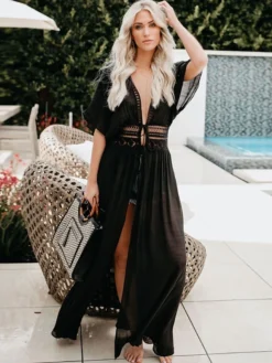 Women's Casual Dress Swing Dress Long Dress Maxi Dress Black White Half Sleeve Pure Color Summer Spring V Wire Casual Loose Fit 2023 One-Size