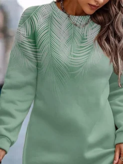 Women's Casual Dress Sweatshirt Dress Winter Dress Leaf Print Crew Neck Mini Dress Fashion Streetwear Outdoor Daily Long Sleeve Loose Fit Pink Green Fall Winter S M L XL XXL -HANs Plus Size Style Shop yyduea1693827904871