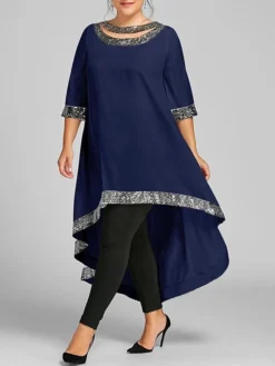 Women's Plus Size Casual Dress Solid Color Crew Neck 3/4 Length Sleeve Winter Fall Elegant Casual Maxi Long Dress Daily Vacation Dress -HANs Plus Size Style Shop yyneiq1670922353133