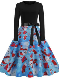 Women's Christmas Casual Dress Swing Dress Vintage Dress Midi Dress Green Blue Royal Blue Long Sleeve Color Block Bow Winter Fall Autumn V Neck Slim 2022 S M L XL XXL 3XL -HANs Plus Size Style Shop yzzpww1666761741435