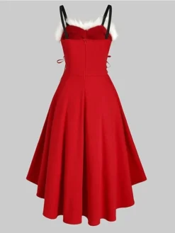 Women's Christmas Swing Dress Slip Dress Vintage Dress Midi Dress Green Black Wine Sleeveless Pure Color Backless Winter Fall Autumn Spaghetti Strap Fashion Daily Date 2022 S M L XL XXL 3XL -HANs Plus Size Style Shop zahjot1667815068197