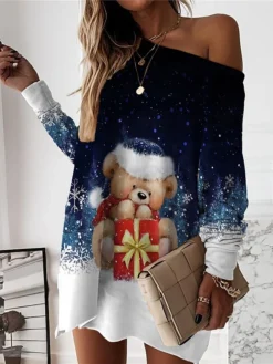 Women‘s Christmas Casual Dress Sweatshirt Dress Mini Dress Warm Fashion Outdoor Holiday Crew Neck Print Santa Claus Snowman Loose Fit White Red Royal Blue S M L XL XXL -HANs Plus Size Style Shop zaoxki1694590810521