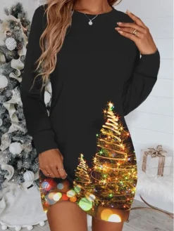 Women's Christmas Sweatshirt Dress Shift Dress Sweat Dress Mini Dress Silver Green Black Long Sleeve Elk Print Winter Fall Autumn Round Neck Fashion Christmas Daily Loose Fit 2022 S M L XL XXL 3XL -HANs Plus Size Style Shop zaphlx1668221758141