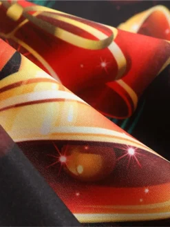 Women's Christmas Knee Length Dress Wine Green Orange Black Red Brown Navy Blue Long Sleeve Print Bow Print Fall Winter V Neck Casual Vintage2021 S M L XL XXL 3XL -HANs Plus Size Style Shop zarwtr1629971430681