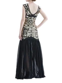 Women's Retro 1920s Sequin Dress Long Dress Maxi Dress Party Halloween Sequins Ruffle Leaf Crewneck Sleeveless Regular Fit Spring Fall 2023 Black Red S M L XL -HANs Plus Size Style Shop zbpmjk1692947214600