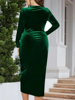 Women's Plus Size Party Dress Velvet Dress Cocktail Dress Midi Dress Black Wine Dark Green Long Sleeve Pure Color Ruched Spring Fall Winter V Neck Fashion Winter Dress Wedding Guest Birthday 2023 XL -HANs Plus Size Style Shop zcdxjm1692000441814